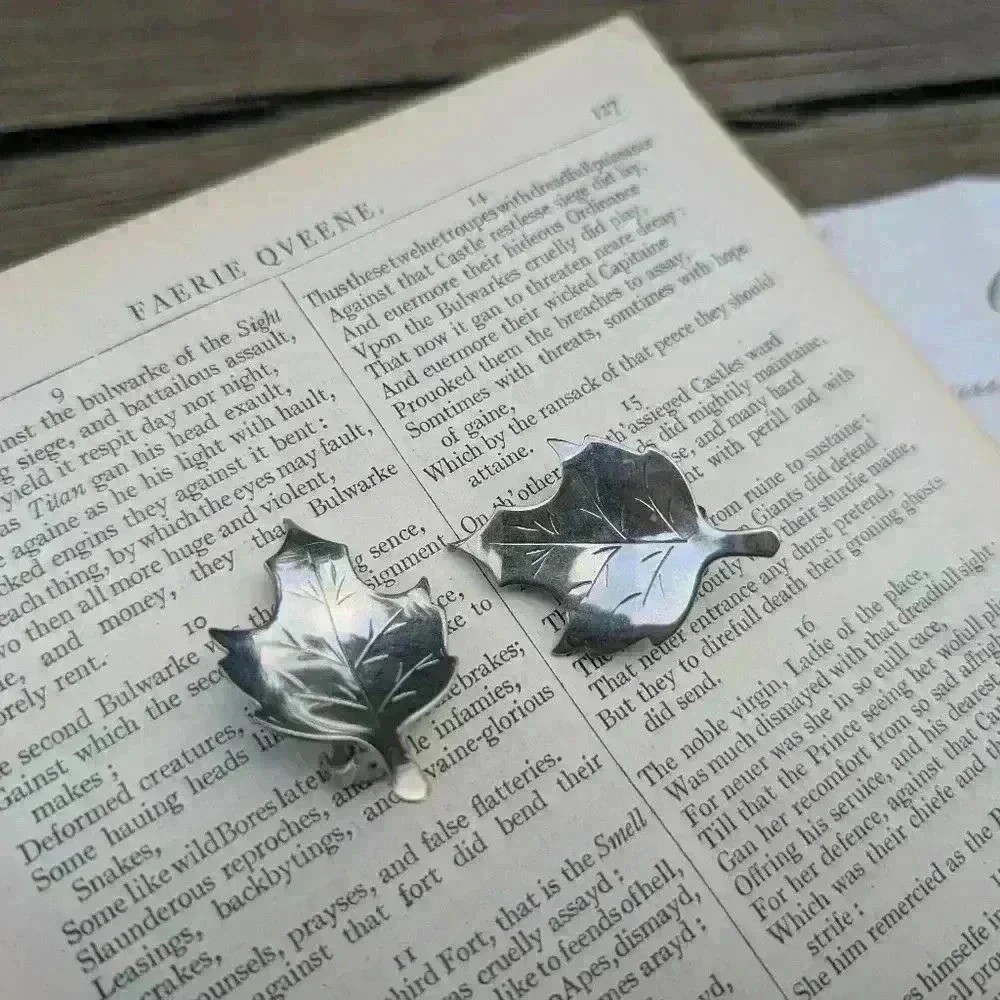 Vintage silver leaf bergerie clip  on earrings